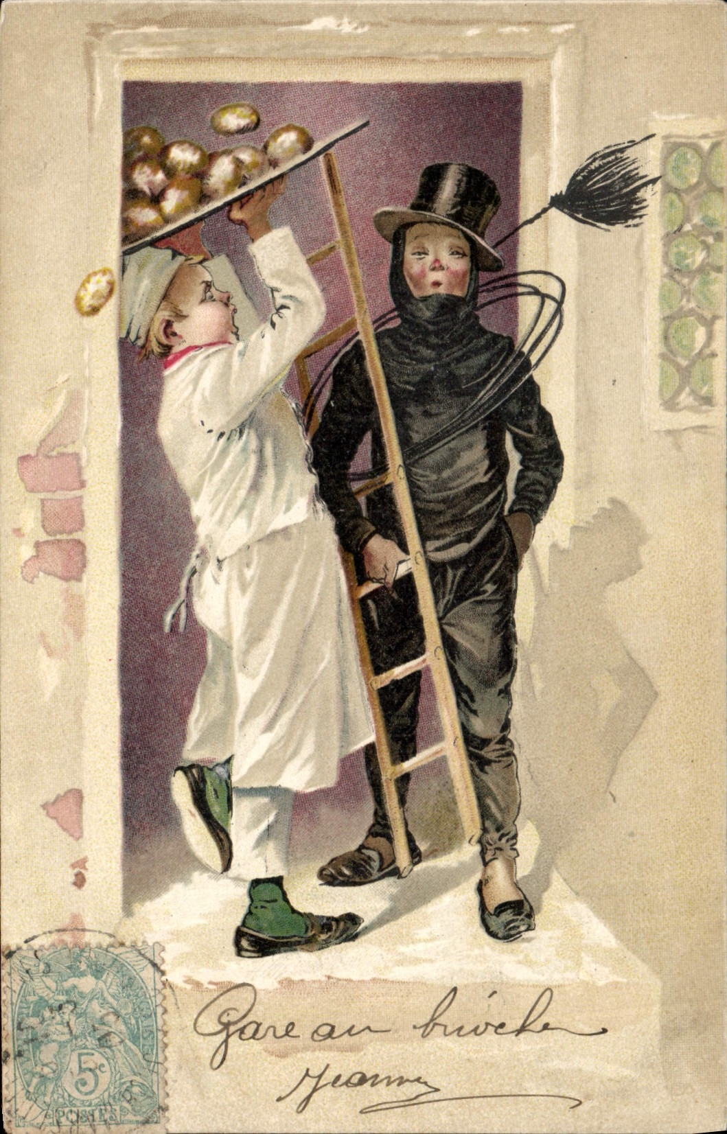 Enfant cuisinier et sorcier — scène de Noël — éditeur non visible