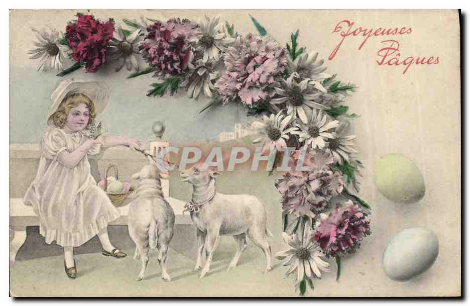 CPA Fantaisie Enfant Agneau Paques 