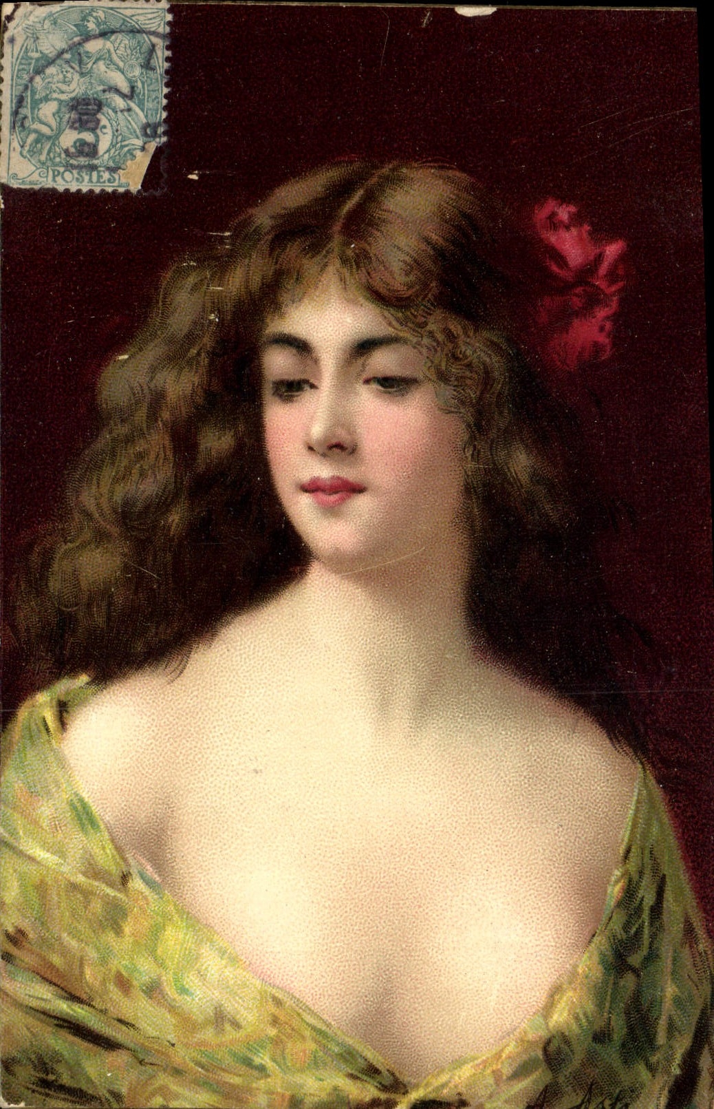 Jeune femme à la rose — Série 1292 — K.F. Éditeurs, PARIS