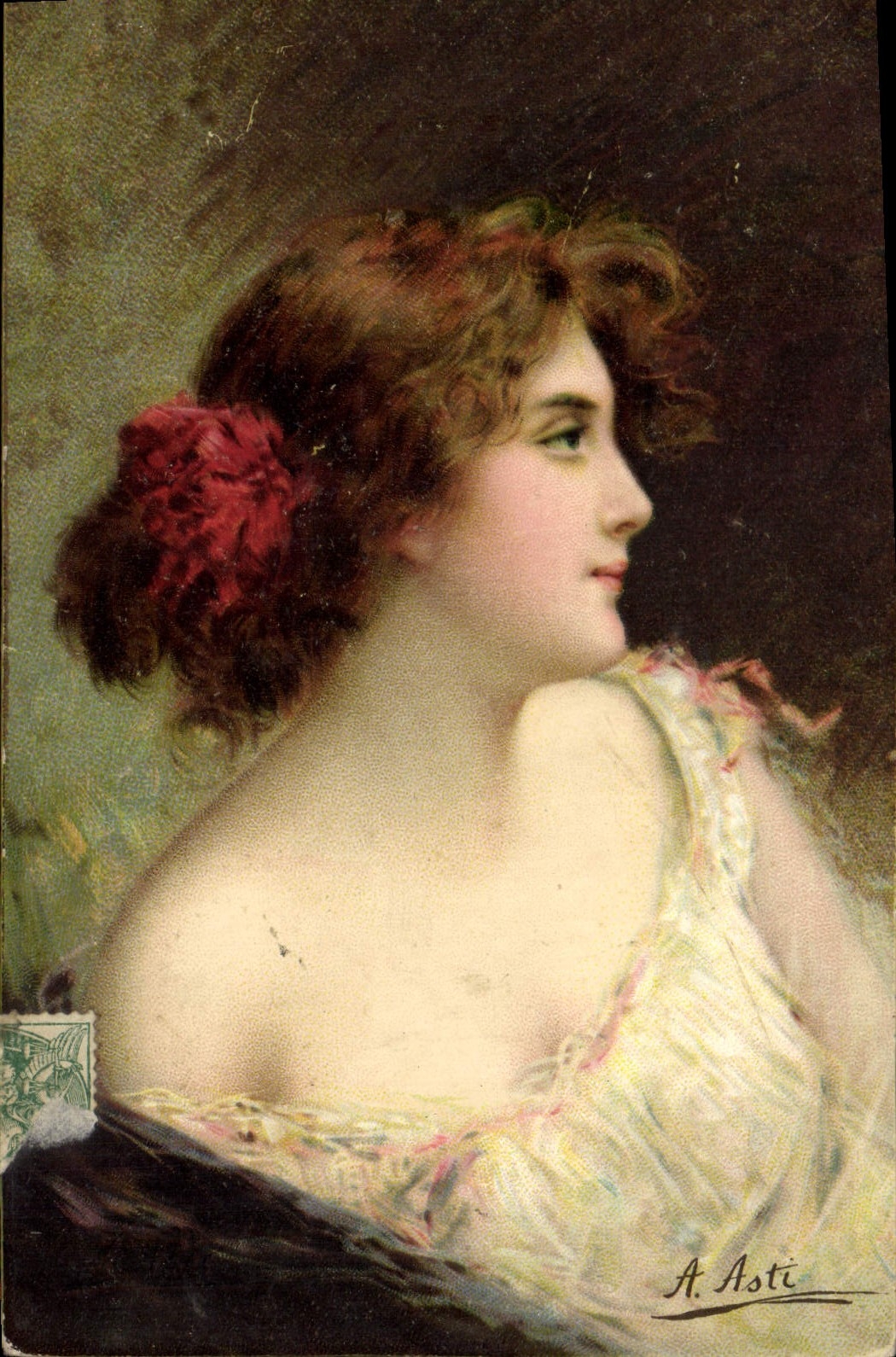Jeune femme à la rose — A. Asti — K. F. Éditeurs, Paris, Série 1292