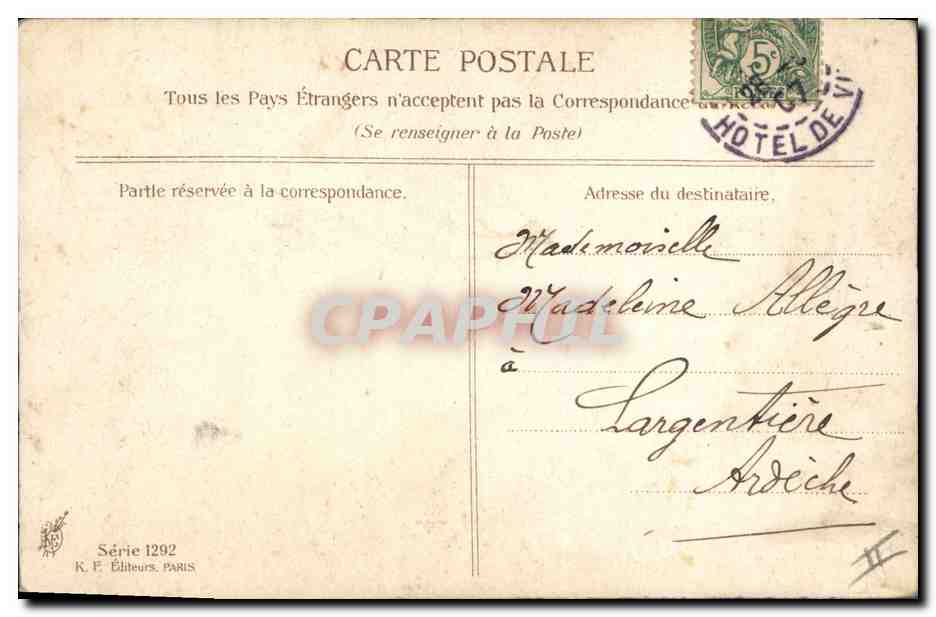 Jeune femme à la rose — A. Asti — K. F. Éditeurs, Paris, Série 1292 — Verso