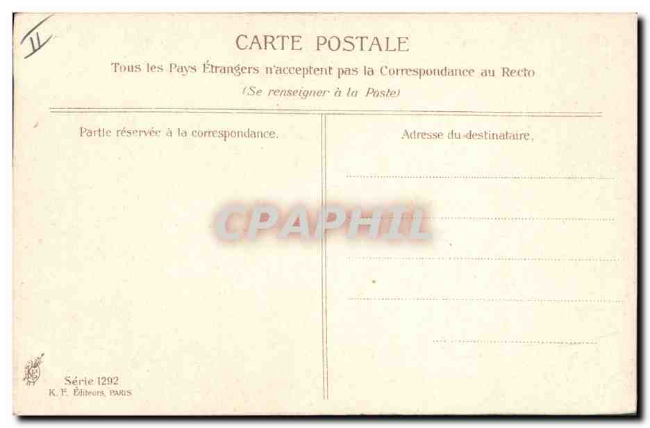 Jeune femme au ruban rouge — portrait de style académique — A. Asti, Série 1292, K. F. Éditeurs, Paris — Verso