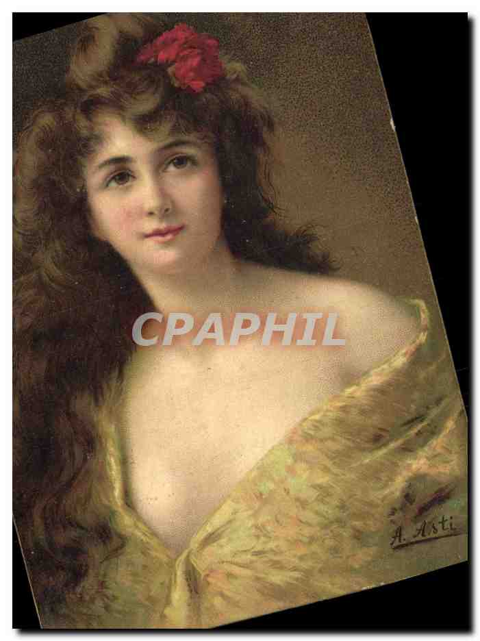 Jeune femme à la rose — portrait — A. Asti, Série 1292, K.F. Éditeurs, Paris
