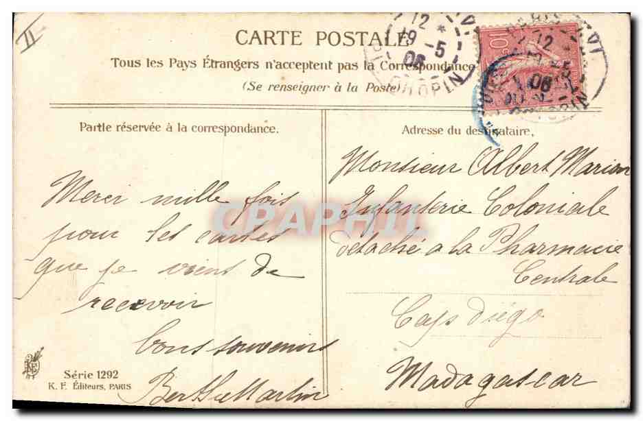Jeune femme à la rose — portrait — A. Asti, Série 1292, K.F. Éditeurs, Paris — Achterkant