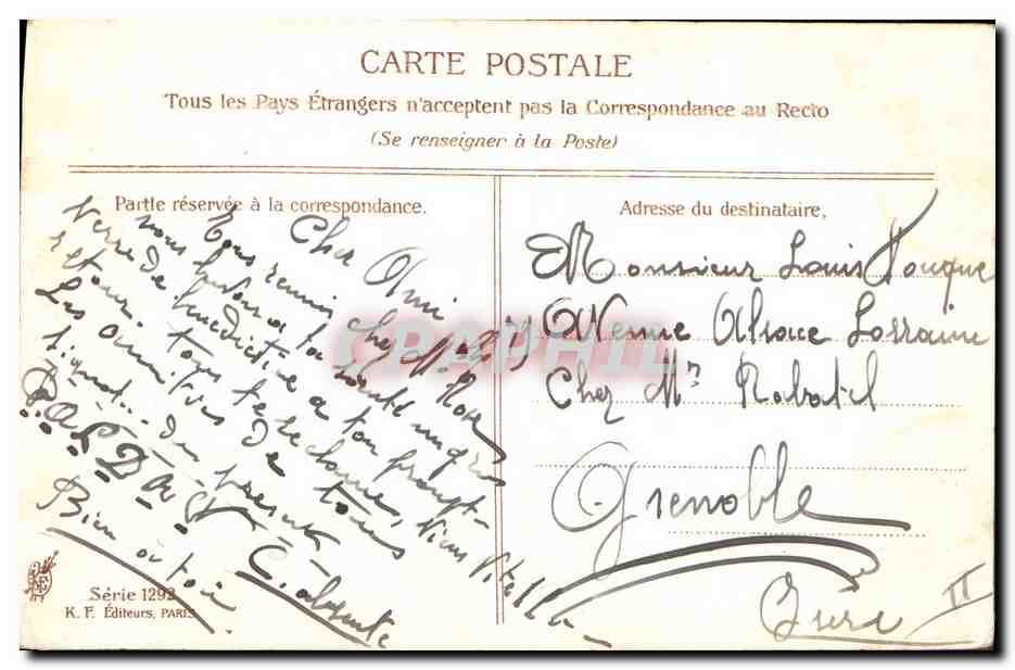 Portrait de femme — A. Asti — K.F. Éditeurs, Paris, Série 1293 — Verso