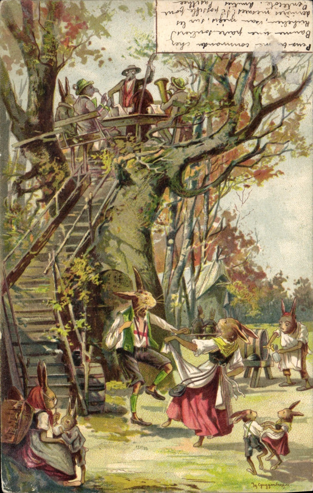 Fête de lapins dans un parc — éditeur J. Lippmann & Cie, n° 127