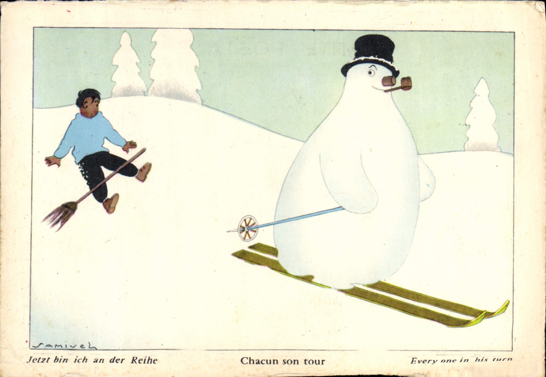 CPA Bonhomme de neige Chacun son tour 