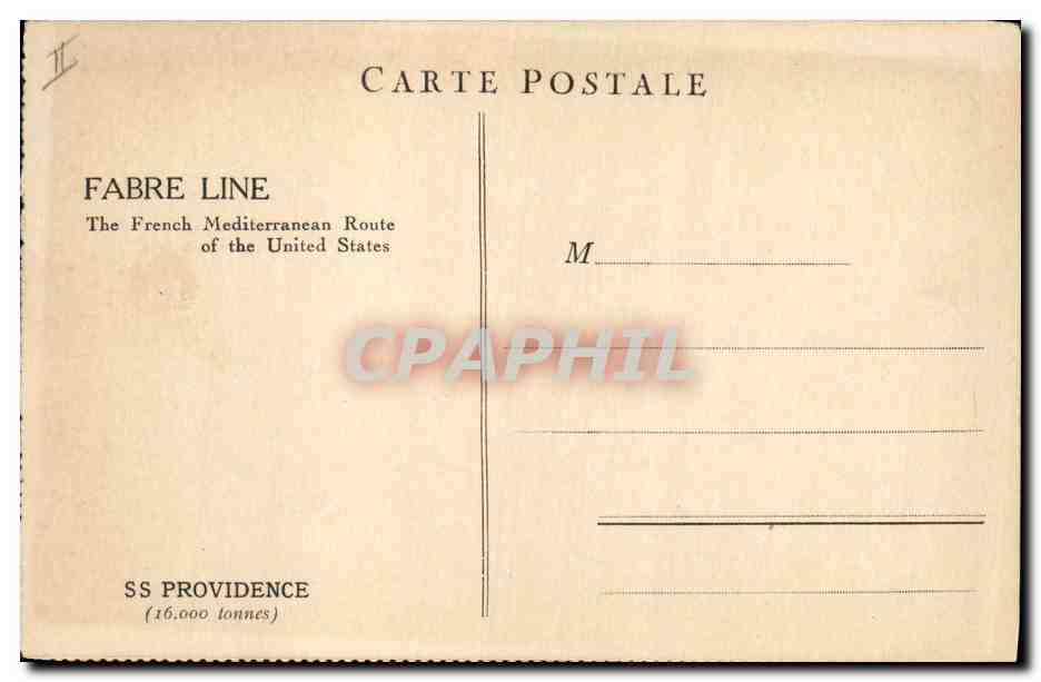 CPA Bateau Paquebot Fabre Line SS Providence  — Verso