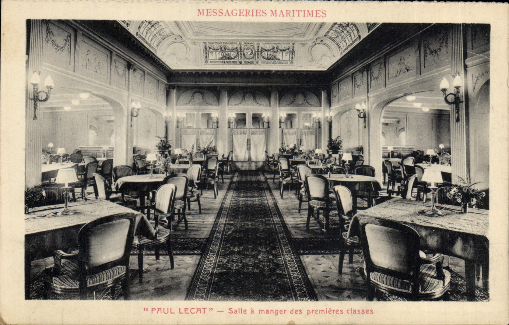Salle à manger des premières classes — "Paul Lecat" — Messageries Maritimes