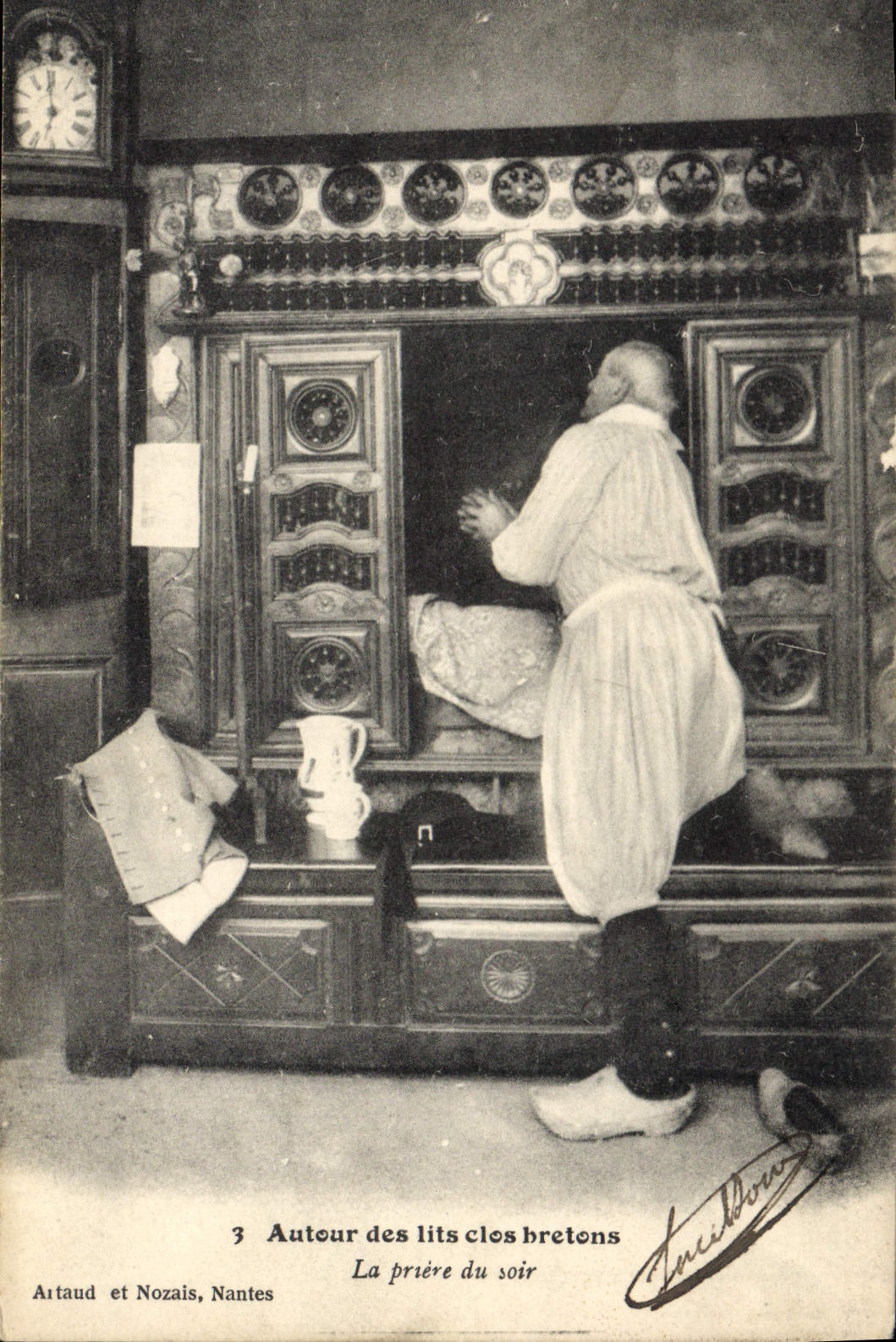 CPA Folklore Lits Clos La priere du soir 