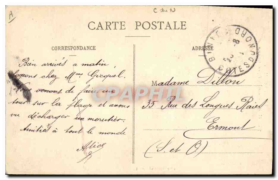 CPA Folklore Binic Bonnet du Pays et environs — Verso