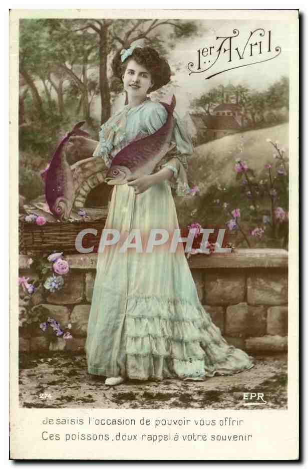 CPA Fantaisie Paques Poisson Femme 