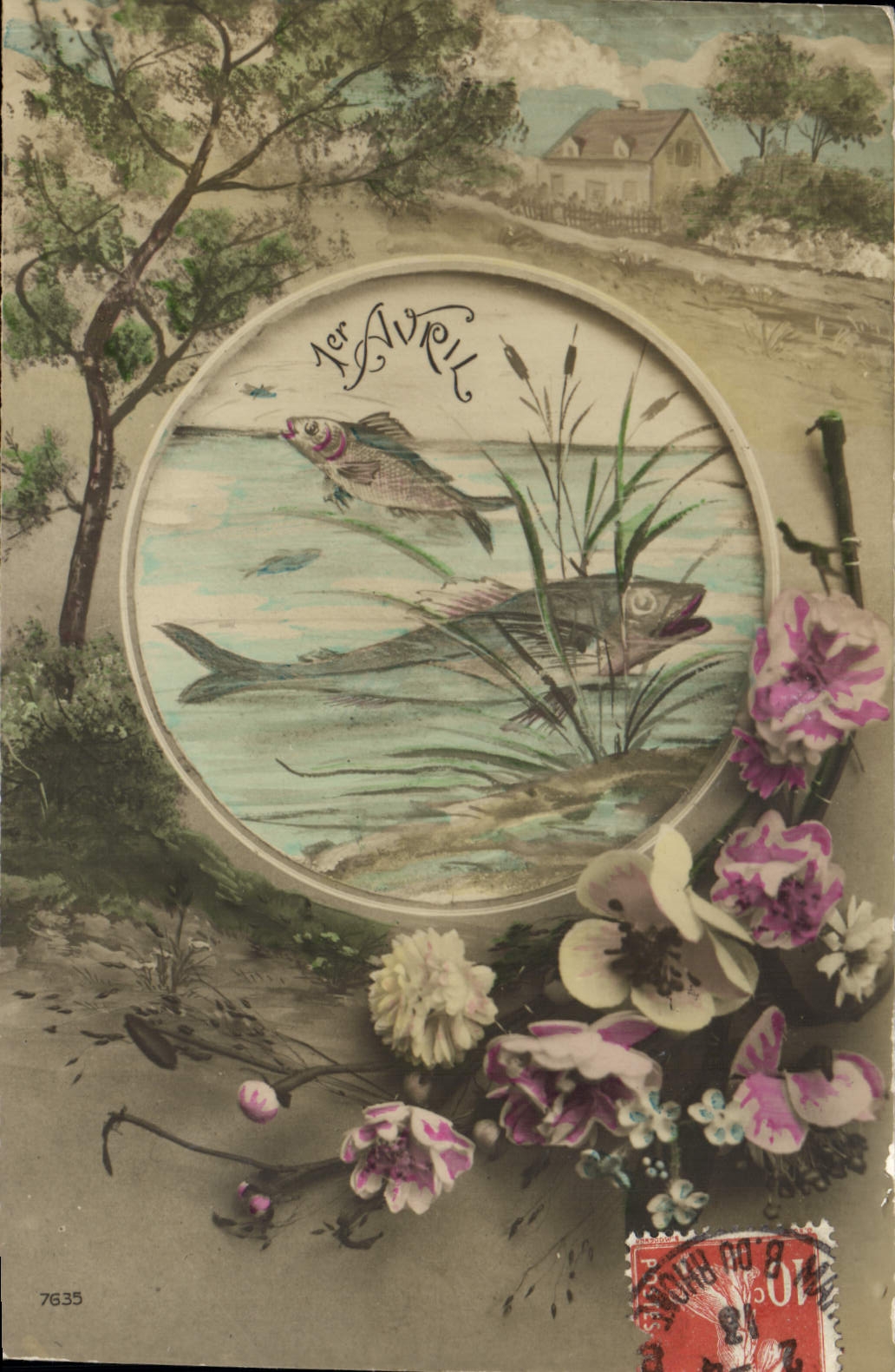 CPA Fantaisie Paques Poisson Fleurs 