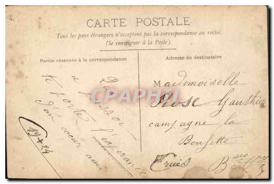 CPA Fantaisie Paques Poisson Femme Automobile — Rückseite