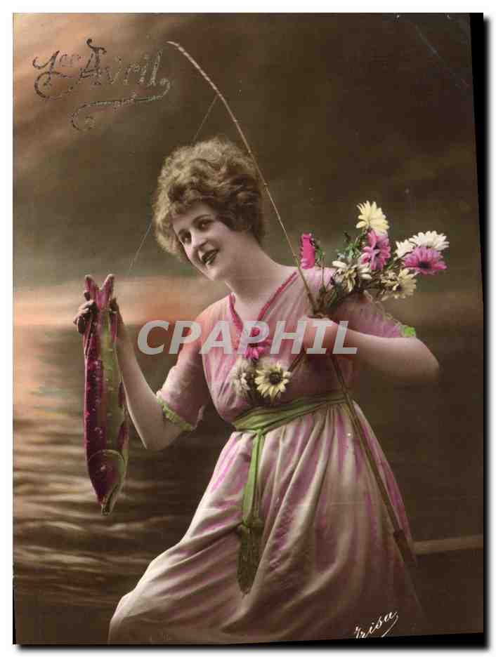 CPA Fantaisie Paques Poisson Femme 