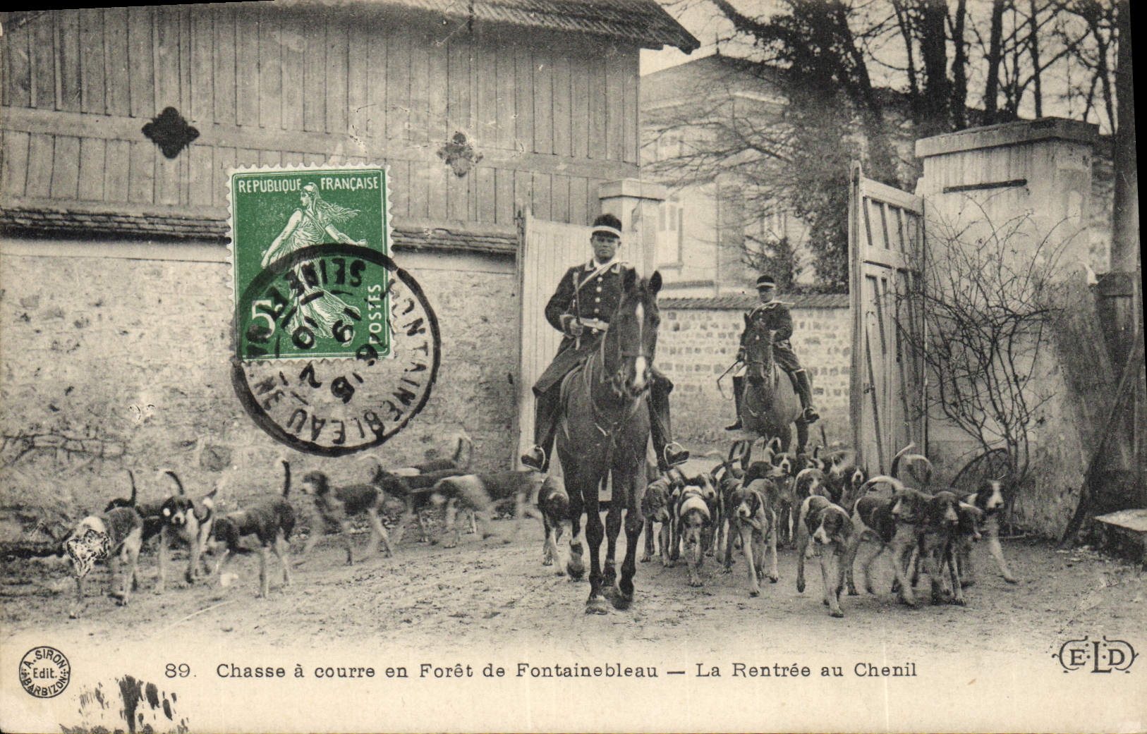Chasse à courre en Forêt de Fontainebleau — La Rentrée au Chenil — Siron Edit.