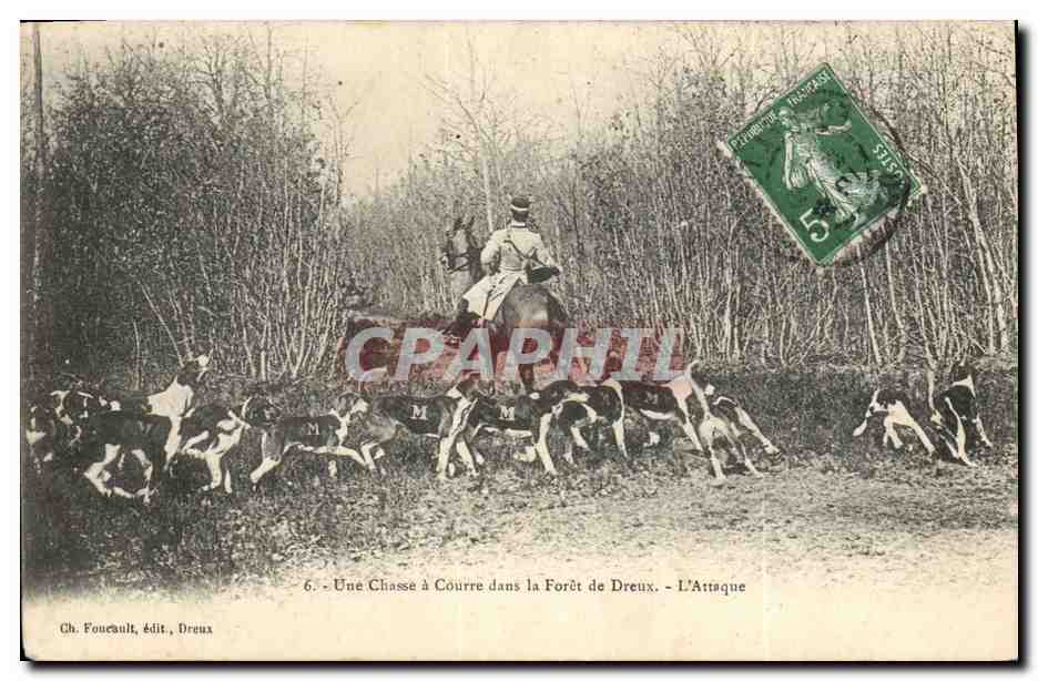 Chasse à Courre dans la Forêt de Dreux — L'Attaque — Ch. Foucault, édit., Dreux