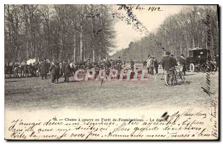 Chasse à courre en Forêt de Fontainebleau — Le départ — Éditeur : Hôtel de France, n°78