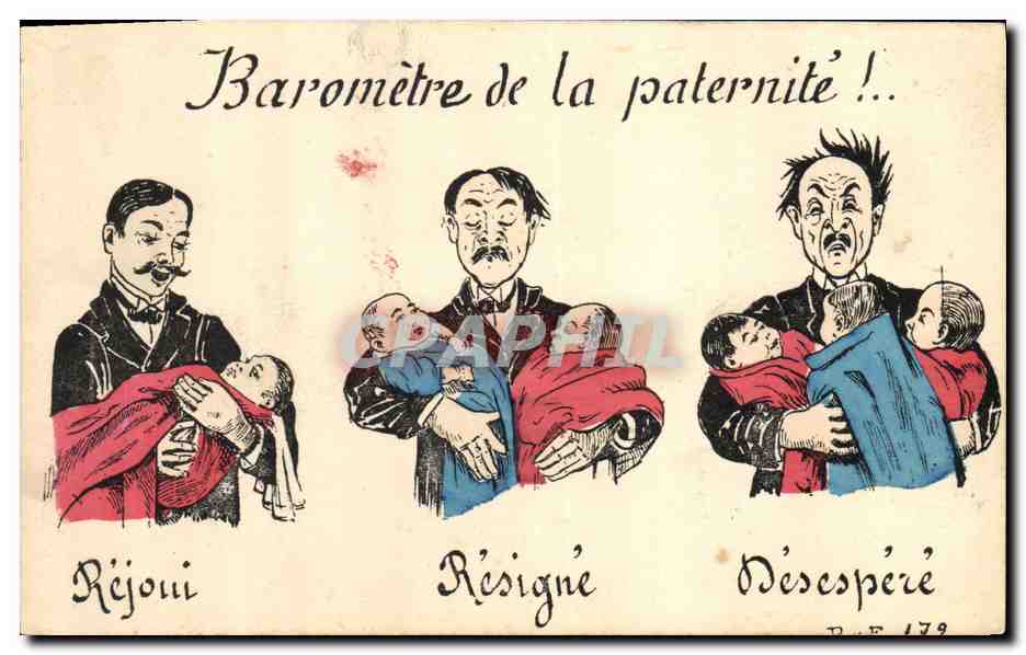 CPA Fantaisie Illustrateur Barometre de la paternite Rejoui Resigne Desespere 