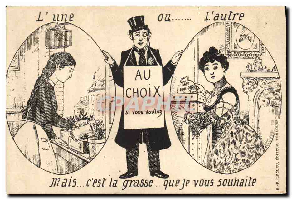 CPA Fantaisie Illustrateur L'une ou l'autre Mais c'est la grasse 