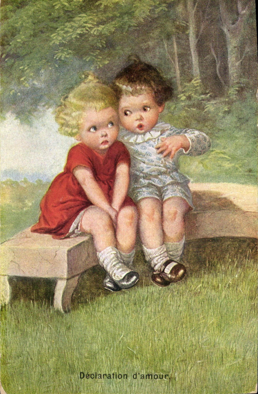 CPA Fantaisie Illustrateur Enfants Declaration d'amour 