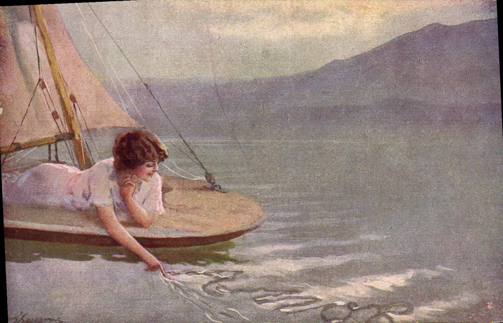 CPA Fantaisie Illustrateur Femme Bateau 