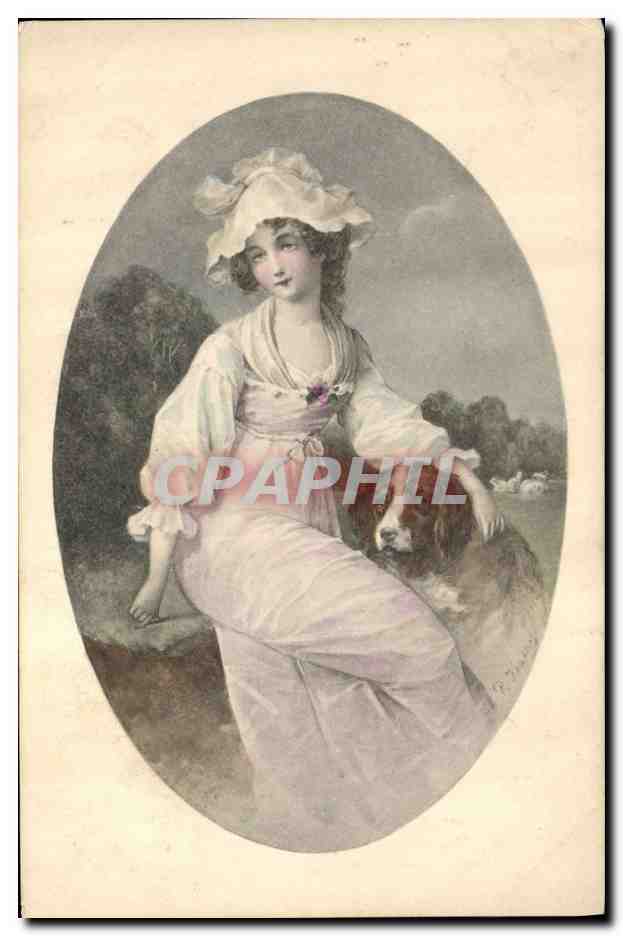 CPA Fantaisie Illustrateur Femme Chien 