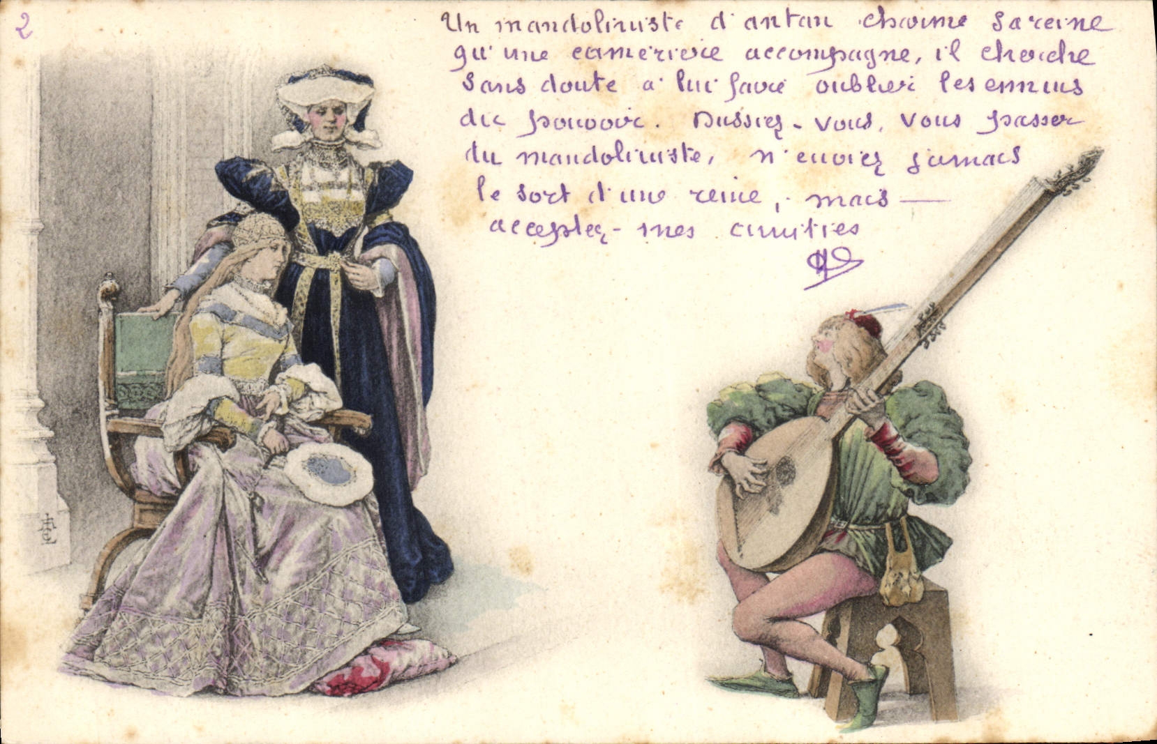 CPA Fantaisie Illustrateur Troubadour Femme 