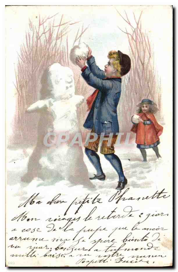CPA Fantaisie Bonhomme de neige Enfants 