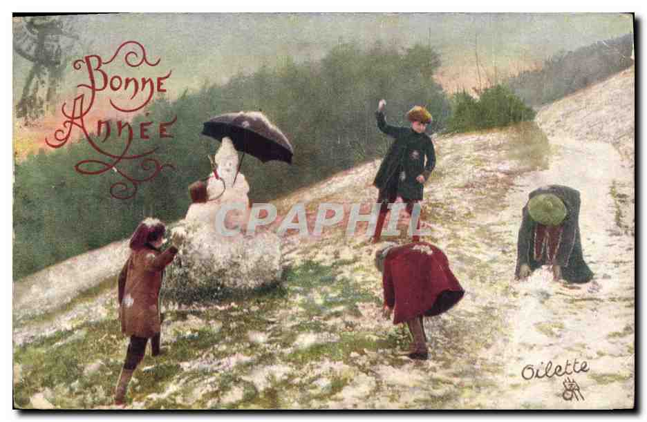 CPA Fantaisie Bonhomme de neige Enfants 
