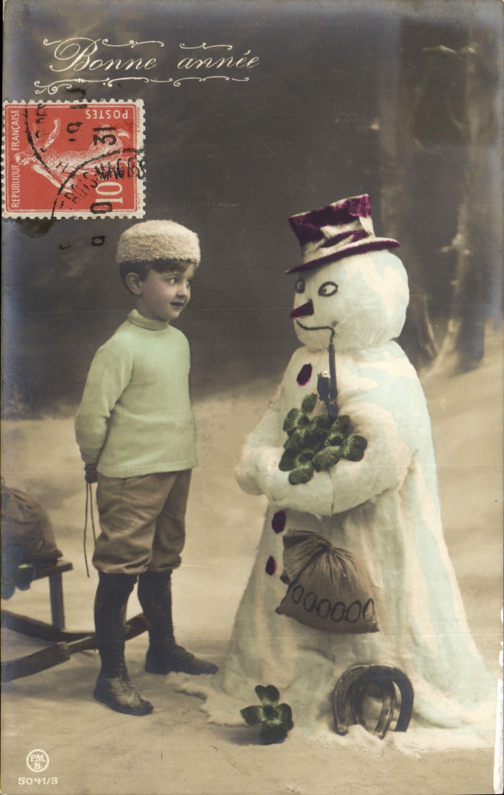CPA Fantaisie Bonhomme de neige Enfant 