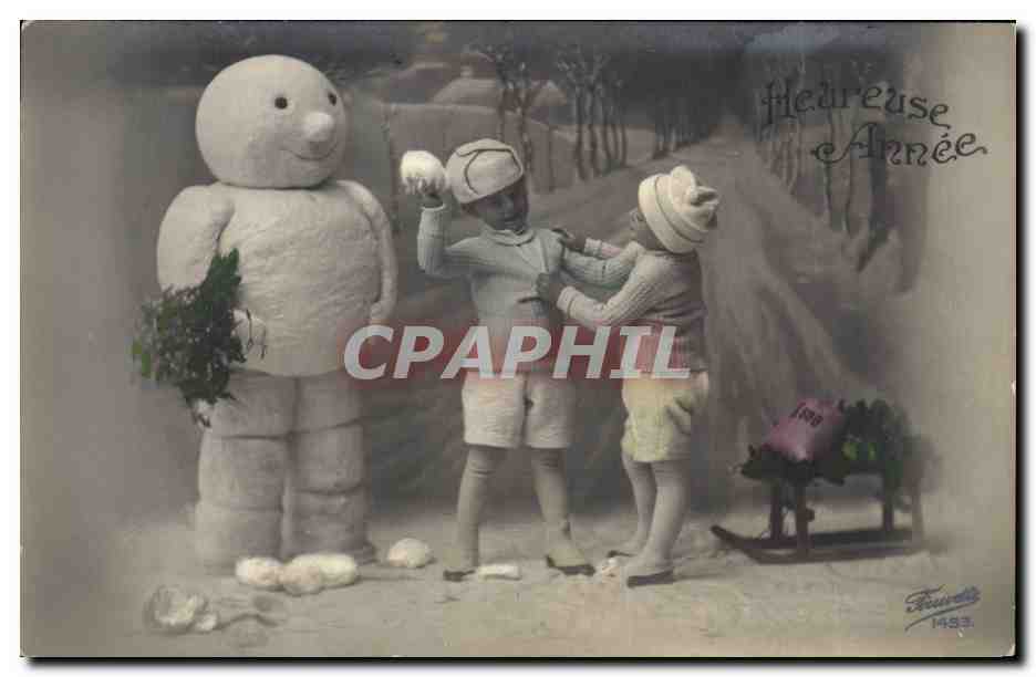 CPA Fantaisie Bonhomme de neige Enfants 