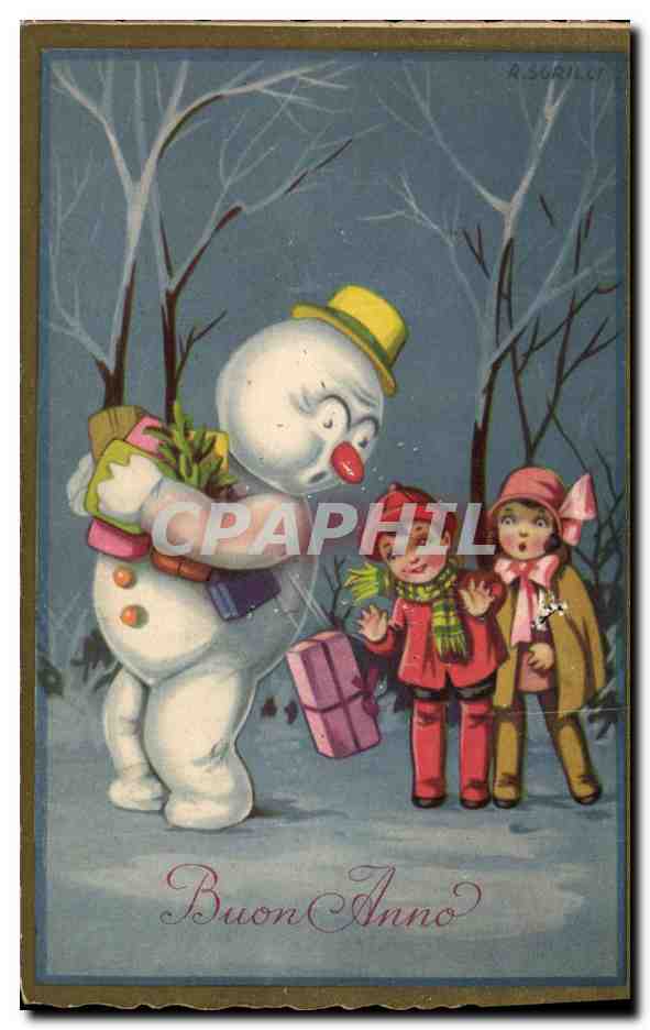 CPA Fantaisie Bonhomme de neige Enfant 