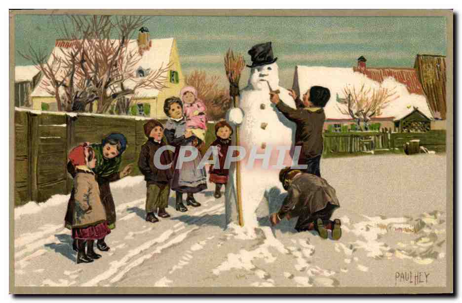 CPA Fantaisie Bonhomme de neige Enfants 