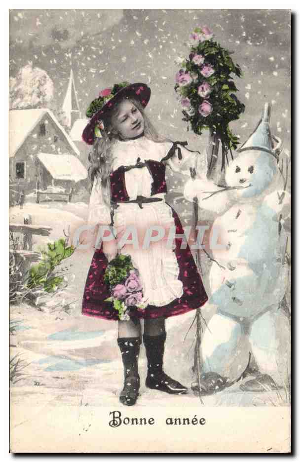 CPA Fantaisie Bonhomme de neige Enfant 