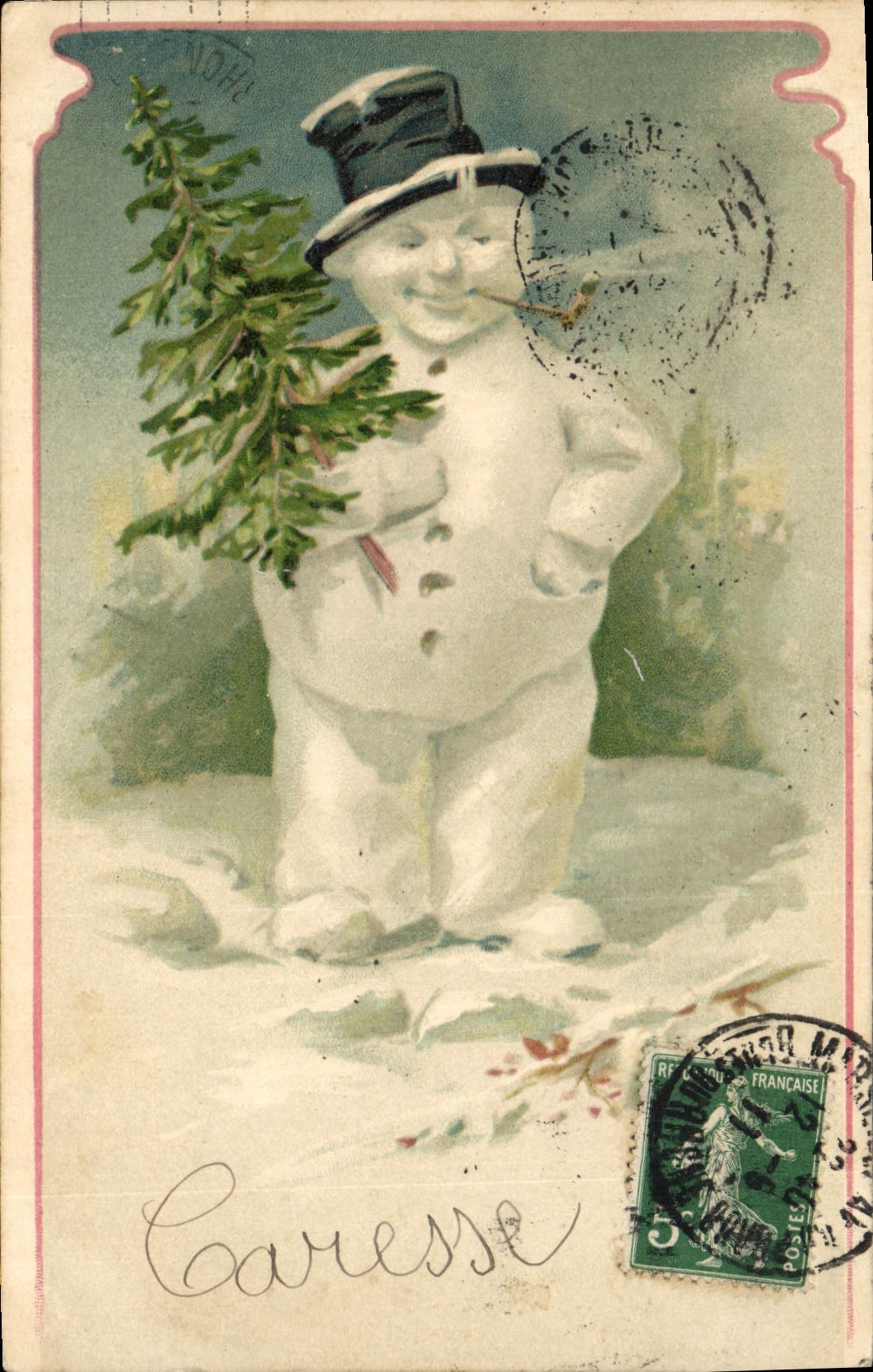 Bonhomme de neige tenant un sapin — éditeur Nohé, série non identifiée