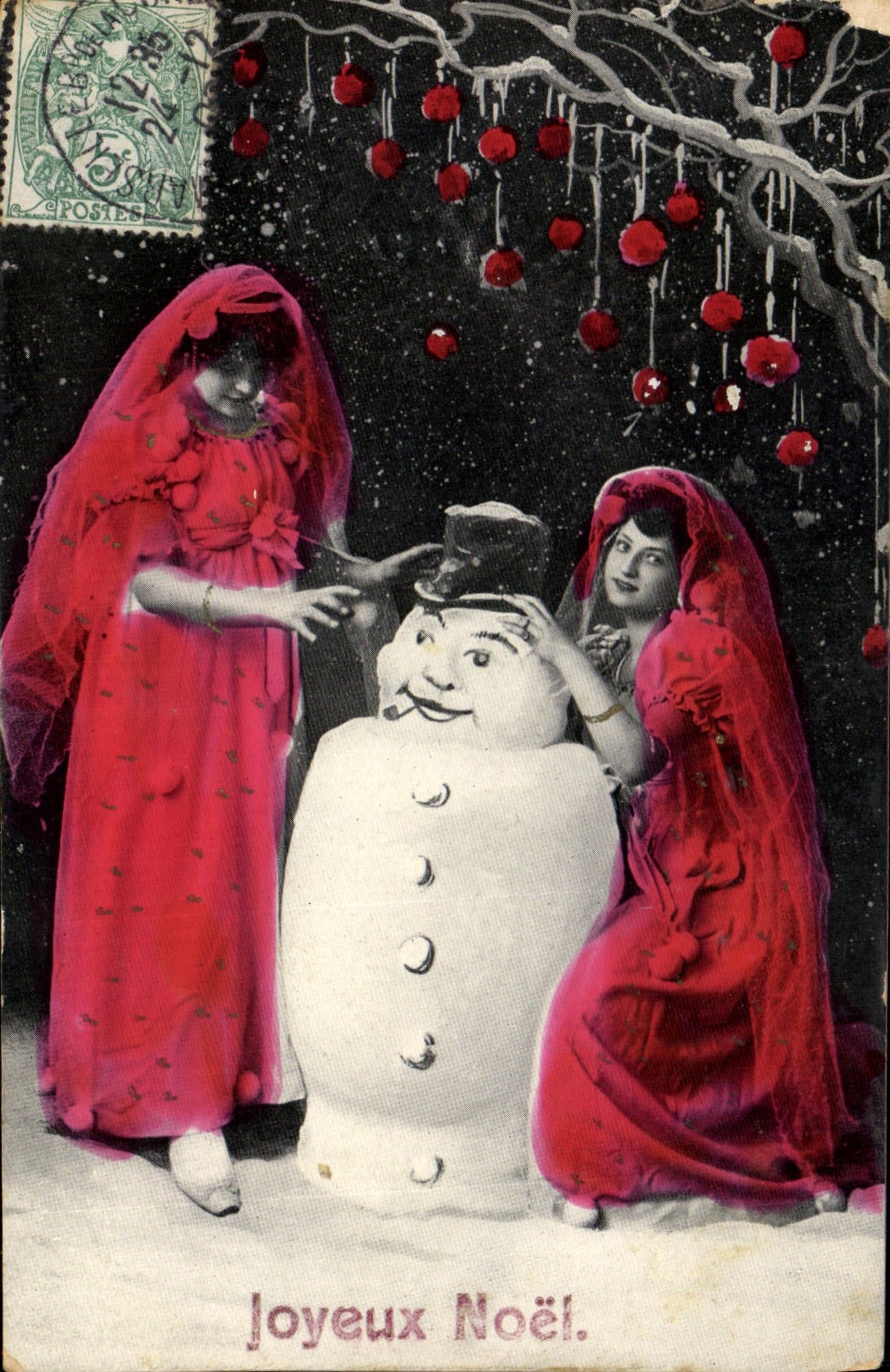 CPA Fantaisie Bonhomme de neige Femmes 