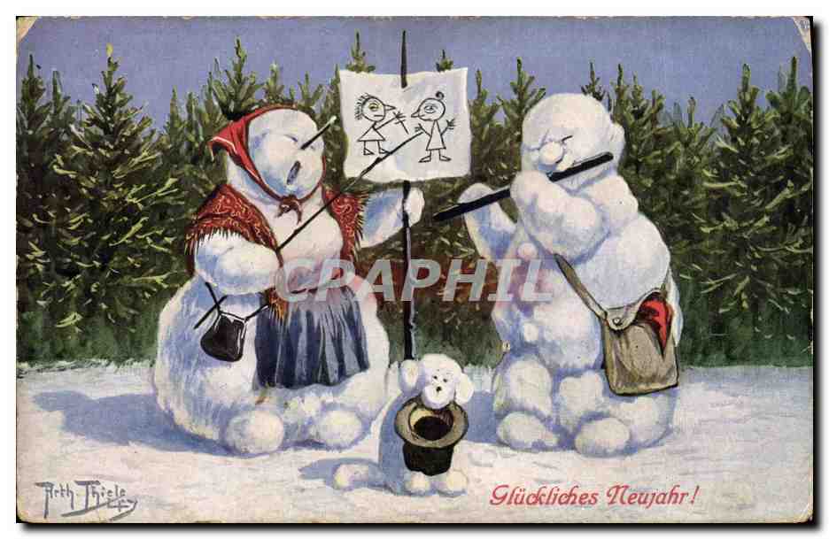 Deux bonhommes de neige dans un paysage hivernal — Ruth Thiele — T.S.N. Série 1907