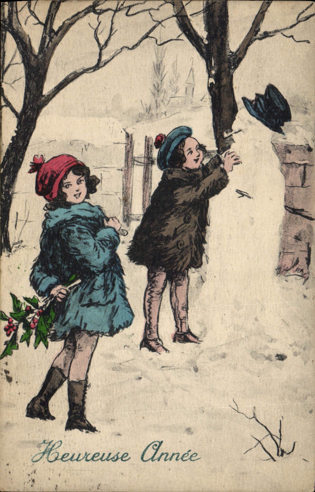 CPA Fantaisie Bonhomme de neige Enfants 