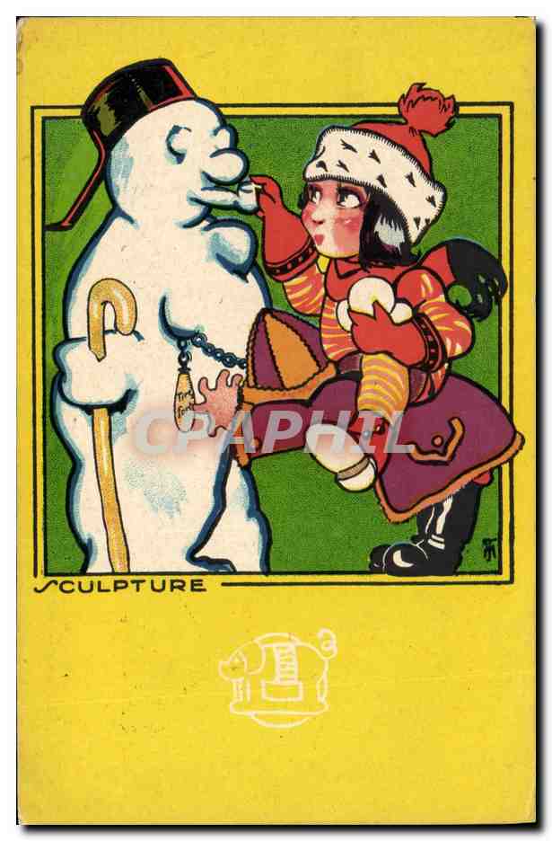 Fille jouant avec un bonhomme de neige — Sculpture — B. Girven, Toulouse