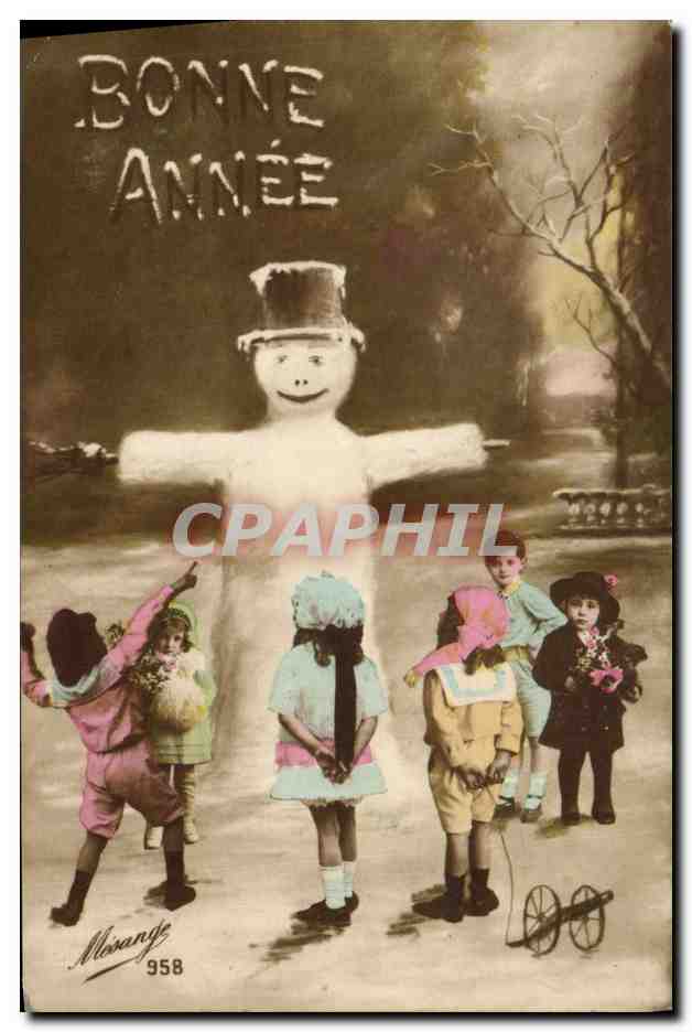 CPA Fantaisie Bonhomme de neige Enfants 