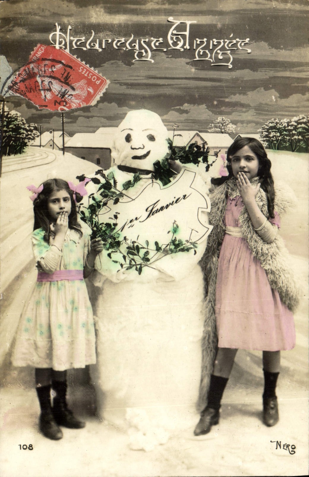 CPA Fantaisie Bonhomme de neige Enfants 