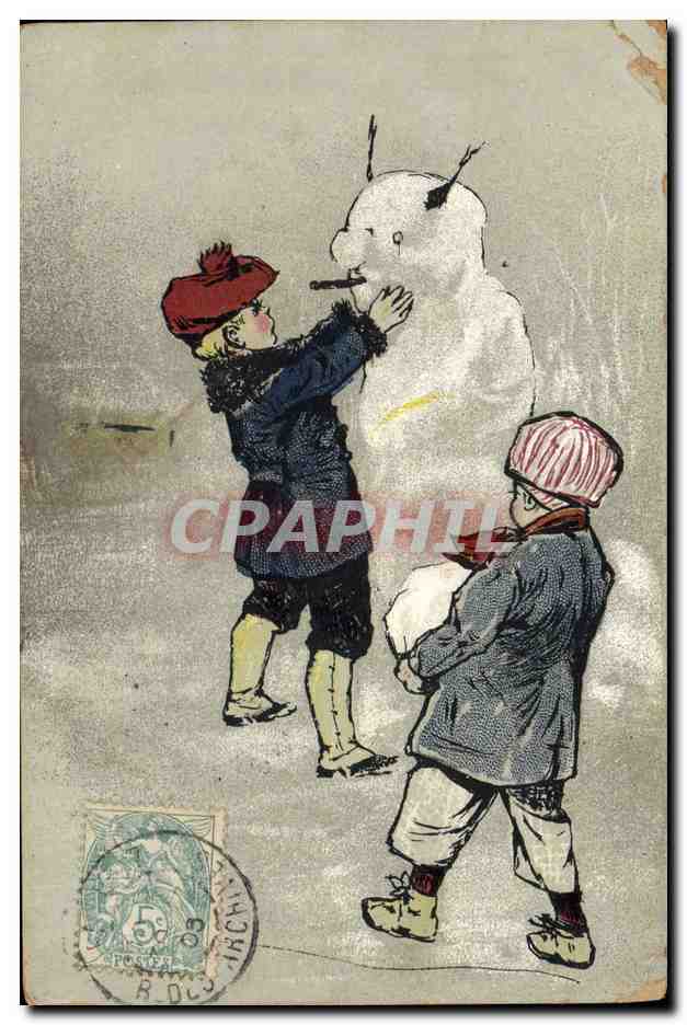 CPA Fantaisie Bonhomme de neige Enfants 