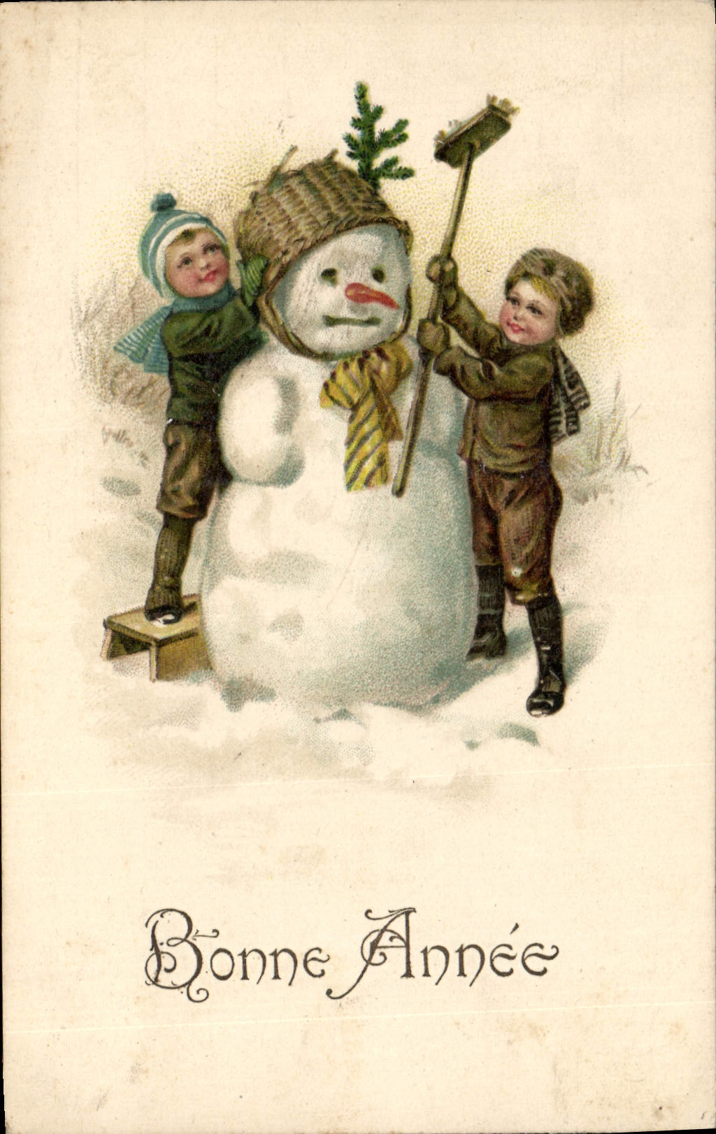 CPA Fantaisie Bonhomme de neige Enfants 