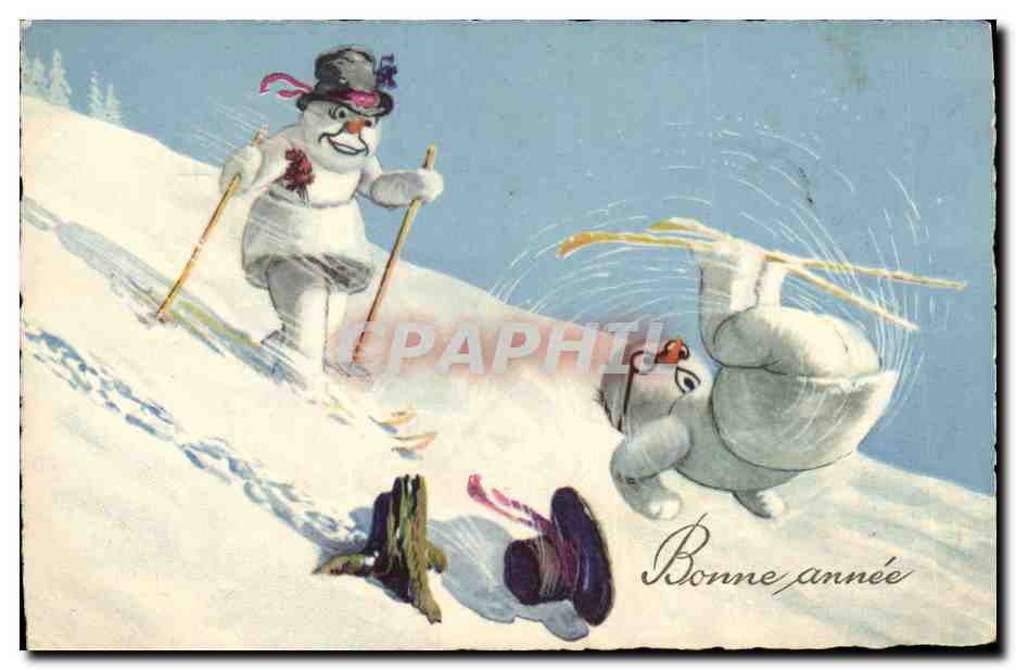CPA Fantaisie Bonhomme de neige Enfant Bonne annee 
