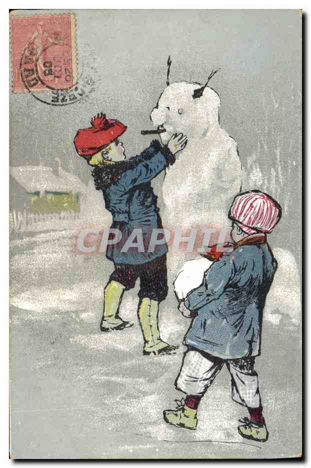 CPA Fantaisie Bonhomme de neige Enfants 