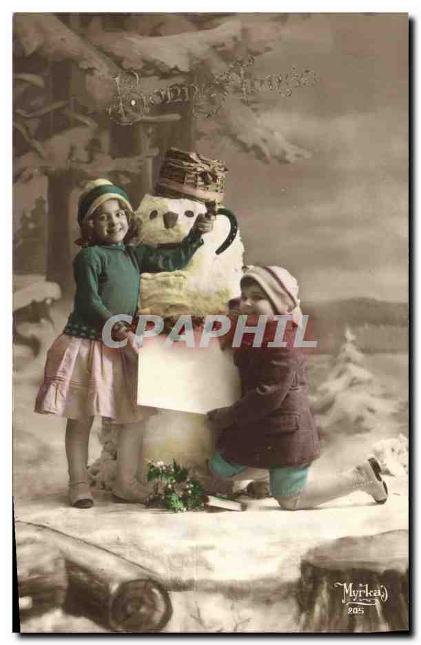 CPA Fantaisie Bonhomme de neige Enfants 