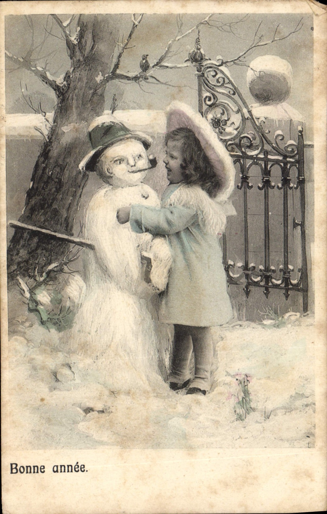 CPA Fantaisie Bonhomme de neige Enfant 