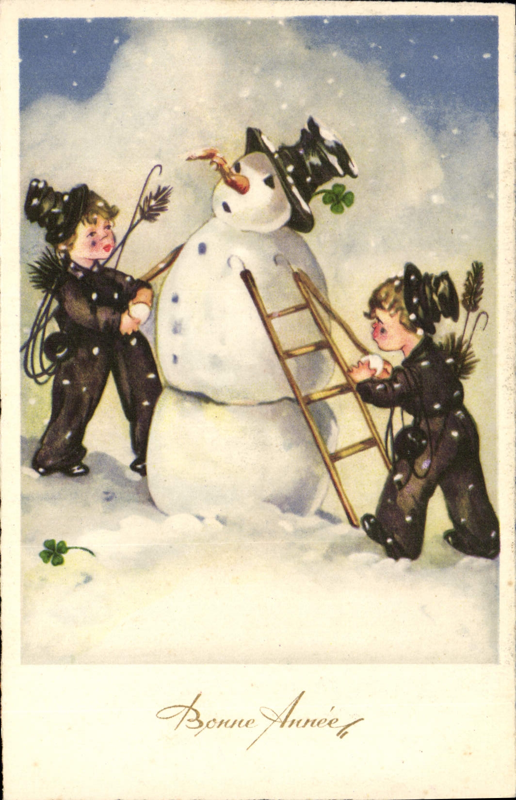 CPA Fantaisie Bonhomme de neige Enfants - Recto