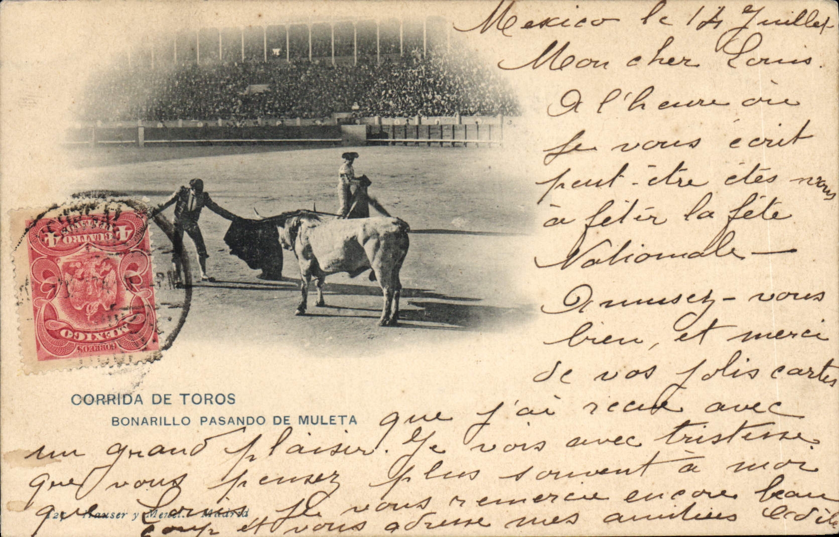 Corrida de toros — Bonarillo pasando de muleta — Correos de Madrid